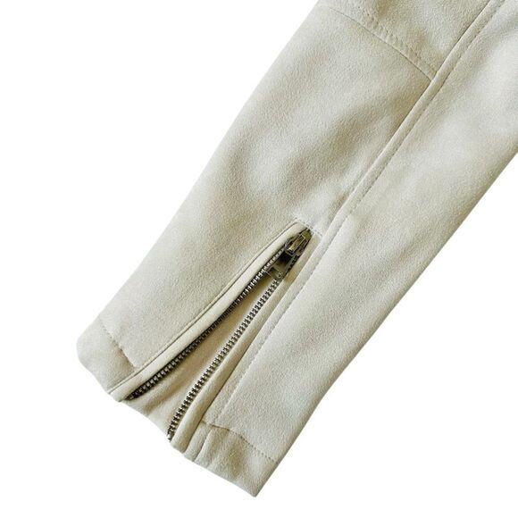 Philosophy Cream Faux Leather Suede Moto Jacket Asymmetrical Zipper Belt Size L - Picture 7 of 13